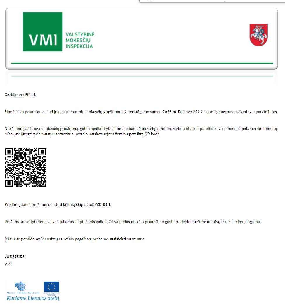 NKSC įspėja: tęsiasi interneto sukčiavimo kampanija imituojant VMI žinutes